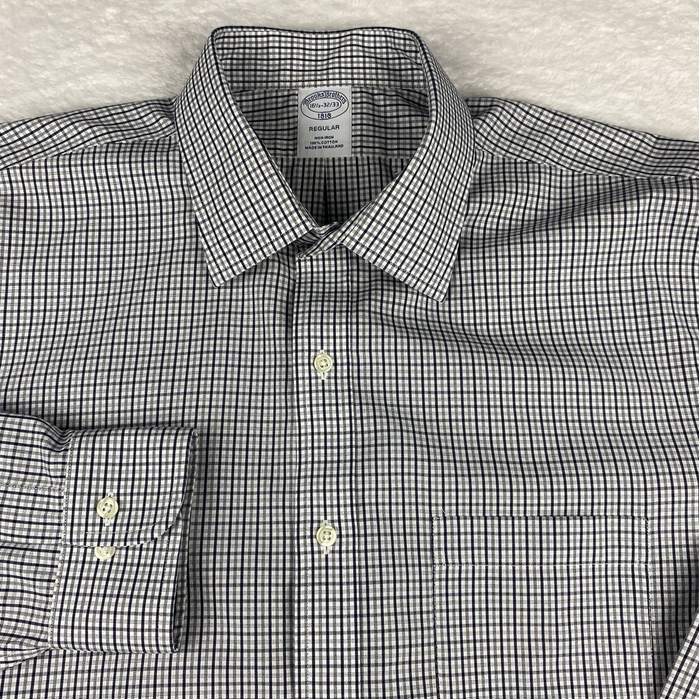 Brooks Brothers Dress Shirt Mens 16.5-32/33 Gray Checks regular‎ Non Iron